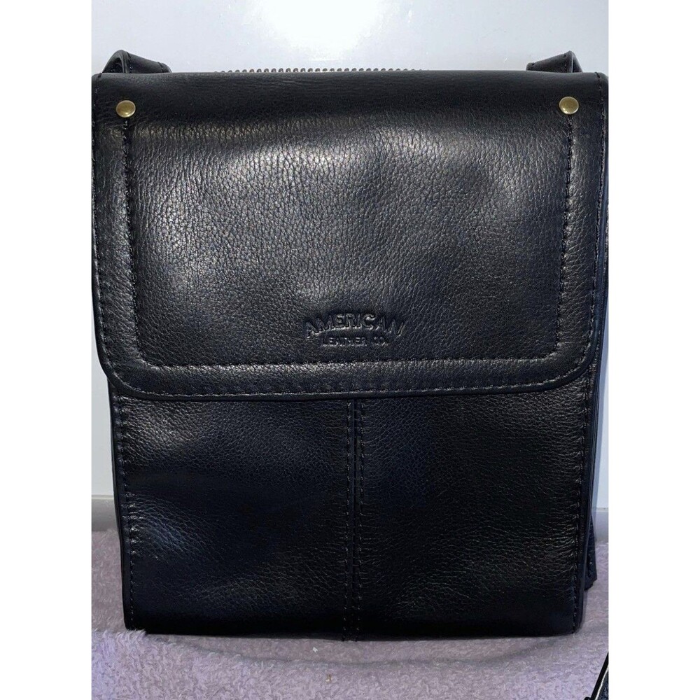 American Leather Co Kansas Crossbody Bag Black Genuine Leather Shoulder Purse